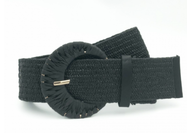 zwarte raffia riem rond CF877